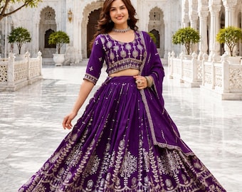 Purple Embroidered Lehenga Choli for Women, Indian Wedding Lehenga, Bridal Lehenga Set, Designer Ethnic Outfit, Festive Wear,