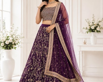 Purple Bridal Lehenga Choli, Indian Wedding Lehenga, Embroidered Designer Lehenga, Wedding Guest Outfit, Festive Ethnic Wear