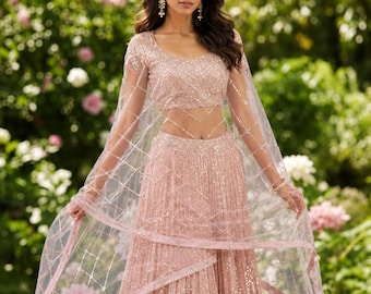 Dusty Pink Lehenga with Dupatta, Bridesmaid Dress, Indian Wedding Outfit, Engagement Lehenga Choli Set