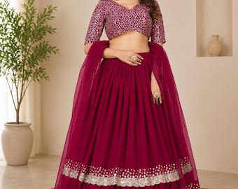 Pink Lehenga Choli Set, Sequin Embroidered Indian Lehenga, Wedding Guest Outfit, Party Wear Ghagra Choli, Bridesmaid Dress