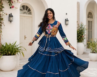 Blue Lehenga Choli Set, Gujarati Garba Outfit, Embroidered Indian Dress, Navratri Chaniya Choli, Wedding Guest & Festive Wear