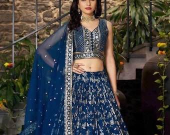 Glamorous Embroidered Silk Jacquard Wedding blue Lehanga Choli Online Made To Measure Readymade Party Sangeet Occasional Wear Chaniya Choli.