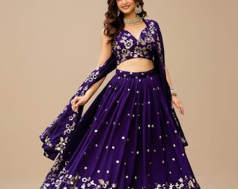 Lehenga Choli color púrpura real para mujer, traje de boda indio bordado de diseñador, lehenga para damas de honor, vestido tradicional festivo