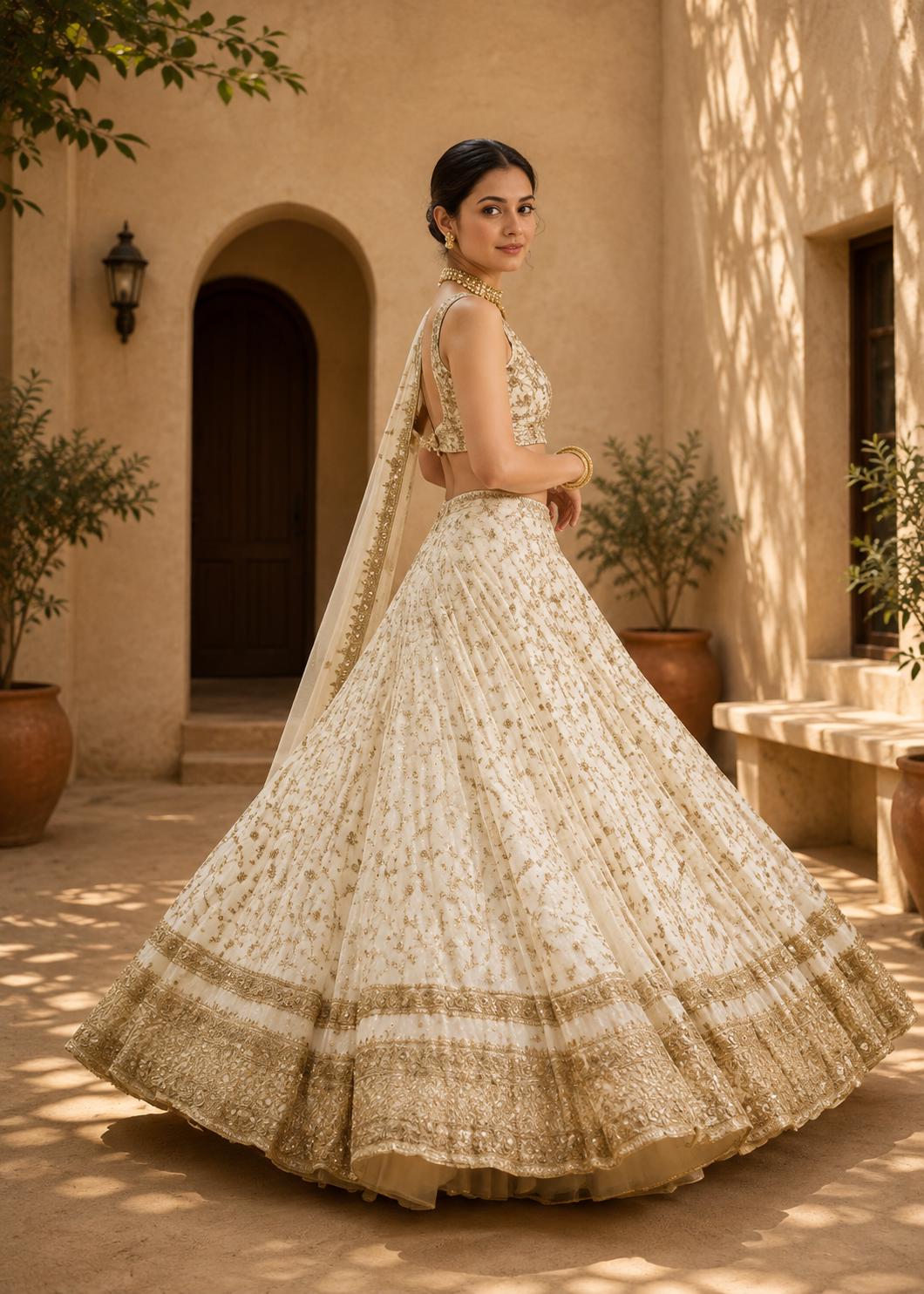 White and Gold Indian Dress