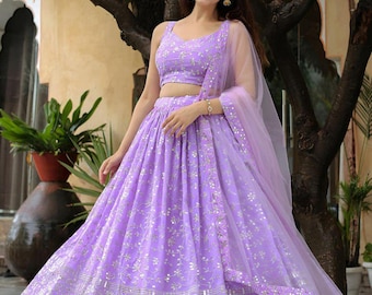 Lavender Purple Bridal Lehenga Choli, Embroidered Indian Wedding Outfit, Floral Party Wear Lehenga, Traditional Festive Dress
