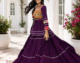 Purple Gujarati Embroidered Lehenga Choli for Women, Navratri Garba Dress, Ethnic Indian Wedding Outfit, Festival Wear