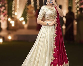 White Bridal Lehenga Choli, Elegant Indian Wedding Outfit, Designer Embroidered Lehenga Set, Traditional Party Wear for Women