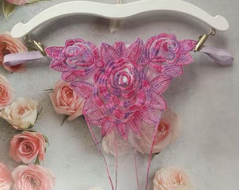 Tanga de encaje floral, bragas transparentes bordadas, lencería nupcial sexy, regalo de ropa interior romántica para ella, lencería para la luna de miel.