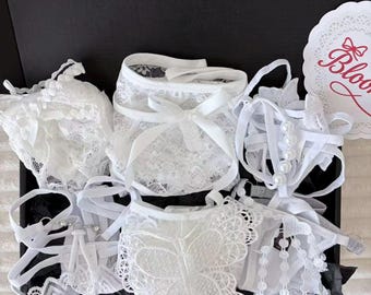 Conjunto de bragas de encaje blanco – Pack de 6 unidades de lencería nupcial, regalo de ropa interior romántica
