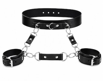 Adjustable PU Leather Waist Belt Harness with Detachable Wrist Straps, Edgy Goth Streetwear Accessory