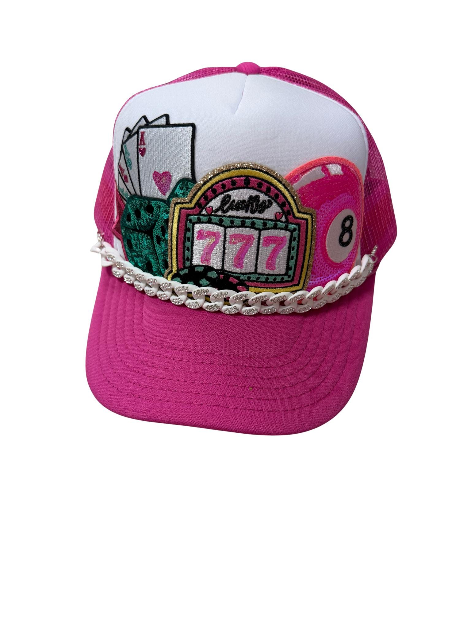 Casino night Vegas lucky trucker hat pink and white Las Vegas Baseball Hat Cap Adjustable Embroidered Pink | eBay main image 4