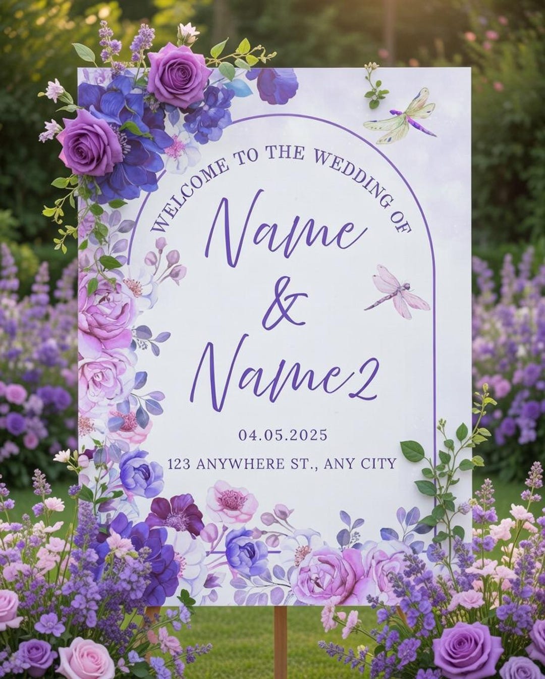 Elegant Purple Floral Wedding Welcome Sign Printable Template, Custom ...