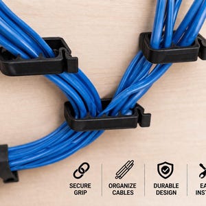 14 Pack Cable Management Clips | Under Desk Wire Organizer, No Drill Mount