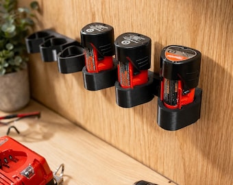 Milwaukee M12 3-Batterie Batteriehalter | Wandhalterung Organizer, Strapazierfähige PETG-Werkzeugaufbewahrung