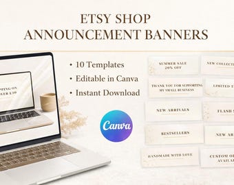 Etsy Shop Ankündigung Banner Canva Vorlage | Bearbeitbarer Etsy Shop Banner | Kleinunternehmer-Branding