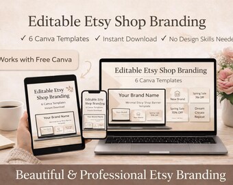 Bearbeitbares Etsy Shop Branding Kit | Minimale Canva Vorlagen (Instant Download)