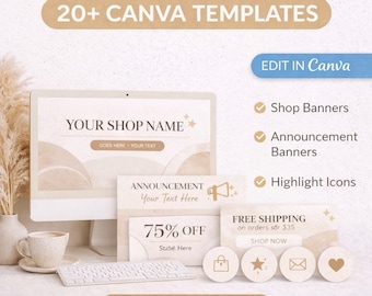 Etsy Shop Branding Kit Canva Vorlagen | Banner Vorlagen, Ankündigungsbanner, Highlight Icons | Branding Kit für kleine Unternehmen