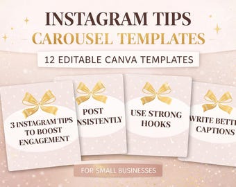 12 Instagram Canva Vorlagen für Engagement | Social Media Tipps Beiträge | Bearbeitbar Small Business Content | Minimal Feminine Packung