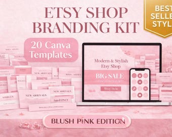 Rosa Etsy Shop Branding Kit | 20 Canva-Vorlagen | Feminines Shop Banner Bündel | Bearbeitbare Canva-Vorlagen | Sofort Download