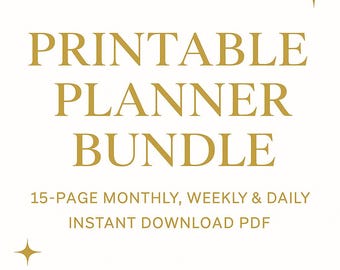 Minimal White & Gold Printable Planner | 15-Page Monthly, Weekly  Daily Planner Bundle | Instant Download PDF