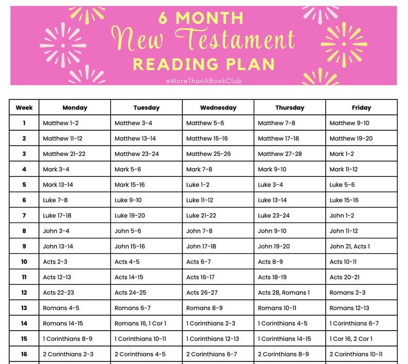 6-month New Testament Bible Reading Plan 5 Days a Week - Etsy