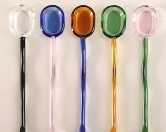 Cute Colorful Glass Coffee Spoons | Aesthetic Stirrers | Coffee Bar Cart Accessories Gift Heat Resistant
