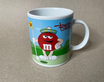 Vintage 2002 M&M's Red Blue Football Golf Galerie Mars Coffee Mug Collectors Cup