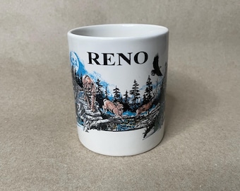 Vintage Reno Nevada Souvenir Cup Wildlife Coffee Tea Mug Mountain Ski Resort