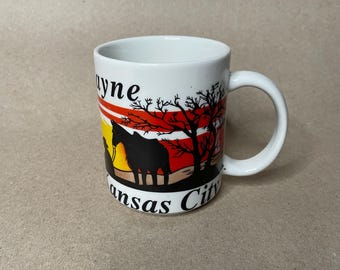 Vintage Wayne Kansas City Ceramic Coffee Mug Horse Sunset