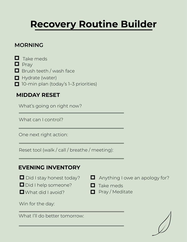 Recovery Routine Builder Printable | Daily Structure Planner for ...
