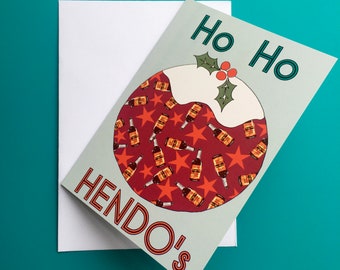 Ho Ho Hendos Christmas pudding Henderson's Relish Greetings card A6 with envelope