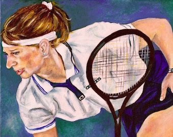 Fine art print of original painting of Steffi Graf by Sam Parr on canvas textured archival paper