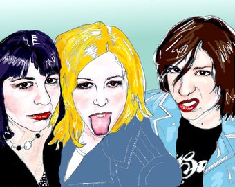 A4 fine art print of Sleater-Kinney illustration original artwork by Sam Parr