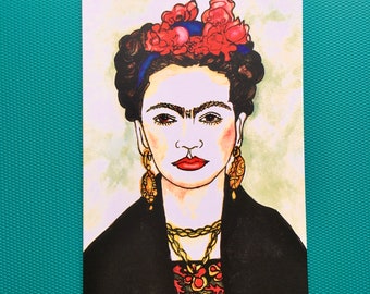 Greeting card A6 of original illustration by Sam Parr: “Frida” of Frida Kahlo