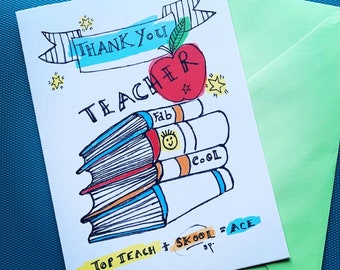 Thankyou Teacher Greetings card with envelope, Teacher, end of term