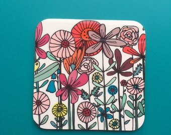 Coaster “Floral daisy” line drawing illustration design