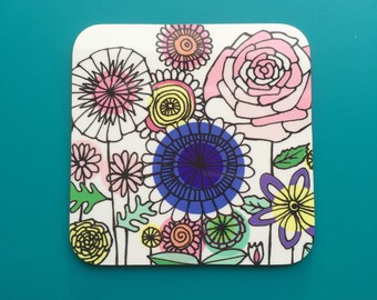 Coaster “Floral Rose” line drawing illustration design