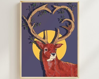 Reindeer Art Printable Wall Decor | Nordic Christmas Animal Illustration | Minimal Holiday Wall Art