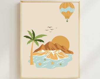 Tropical Island Hot Air Balloon Art Print | Travel Decor (Digital Download)