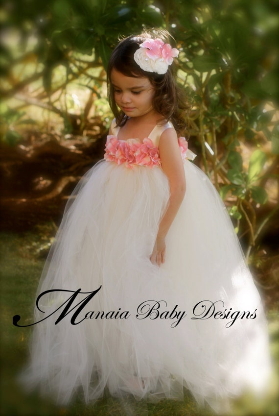 Flower Girl Tutu Dress / Ivory and Pink Flower Girl Dress / | Etsy