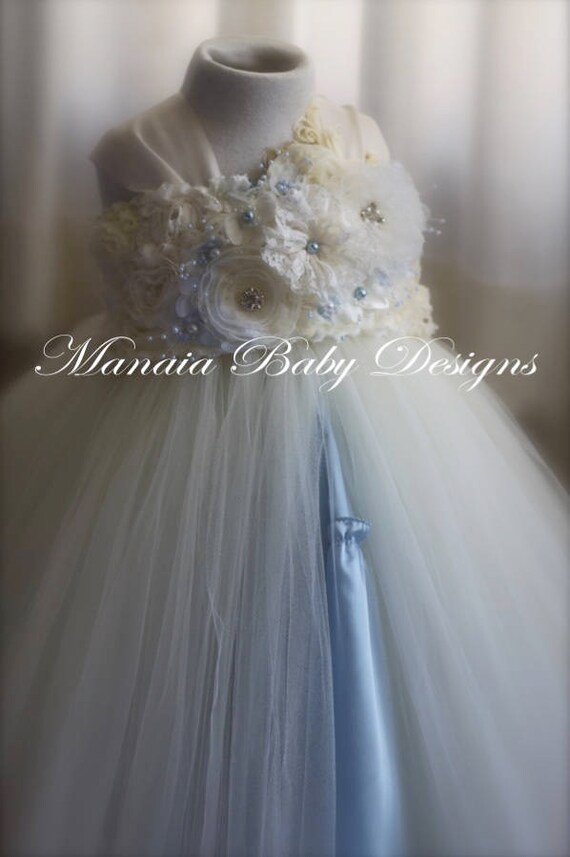 Ivory Vintage Tutu Dress With Light Blue Color Accent Ivory Etsy
