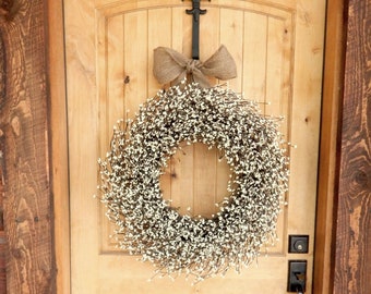 Year-Round Front Door Wreath-Fireplace Mantle Cream Berry Home Decor-Modern Farmhouse-Fall Door Wreath-Large Wreath-Artificial Wreath-Gifts