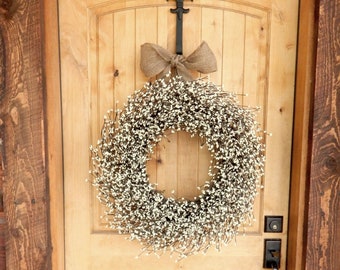 Everyday Front Door CREAM Wreath-Fireplace Mantel Cream Berry Wreath Decor-Modern Farmhouse Summer Décor-Neutral Year Round Home Decoration