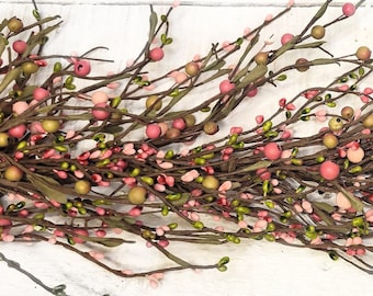 Summer Garland-PINK & GREEN Garland-Cottage Home Decor-Easter Table Decor-Pink Mantle Garland-DIY Wreath Supplies-Garland for Mantle-Wedding