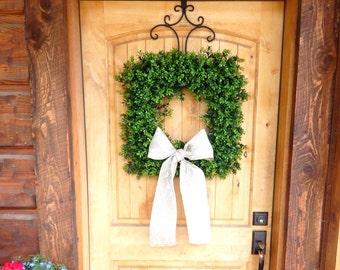 Boxwood Wreath-Square Wreath-Year-Round Wreath-Outdoor Wreath-Greenery Wreath-Front Door Decor-Housewarming Gifts-Wedding Gift-Unique Gifts