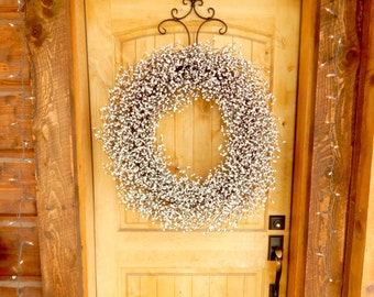 LARGE White Wreath-Fireplace Mantle Decor-Summer Home Decor-Summer Wreath-Year-Round Front Door Wreath-White Home Decor-Gift for Wedding