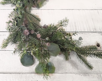 Vintage Christmas Garland-6' Eucalyptus, Pine, and Pinecone Garland-Holiday Mantle Garland-Staircase Banister Garland-Table Runner Greenery