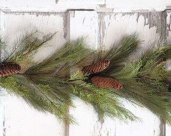 BLACK FRIDAY SALE-Pine Christmas Garland-Holiday Home-Modern Christmas Decor-Winter Mantle Garland-Door Garland-Outdoor Christmas Garland