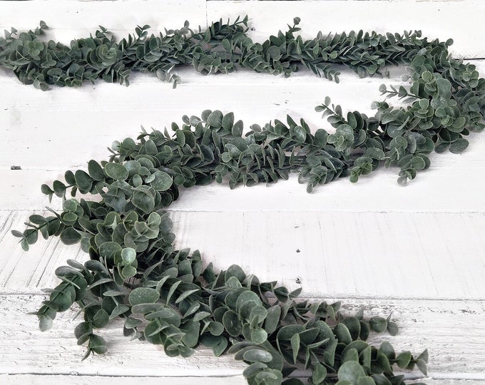 Featured listing image: Greenery Garland-PEWTER Eucalyptus-Dark Green Garland-Greenery for Wedding-Table Decor-Wedding Arch Greenery-Year-Round Greenery for Mantel