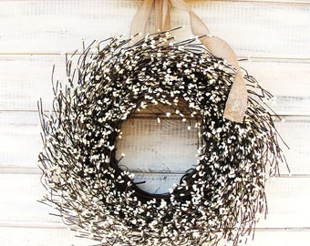 Modern Wreath-CREAM Berry Wreath-Modern Farmhouse Wreath-Minimalist Decor-Year-Round Wreath-Wedding Wreath-Summer Decor-Housewarming Gift